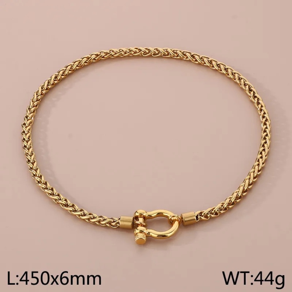 Horse-bit Style Necklace - 18k Gold Plated Titanium Stainless Steel - Picture 4 of 5